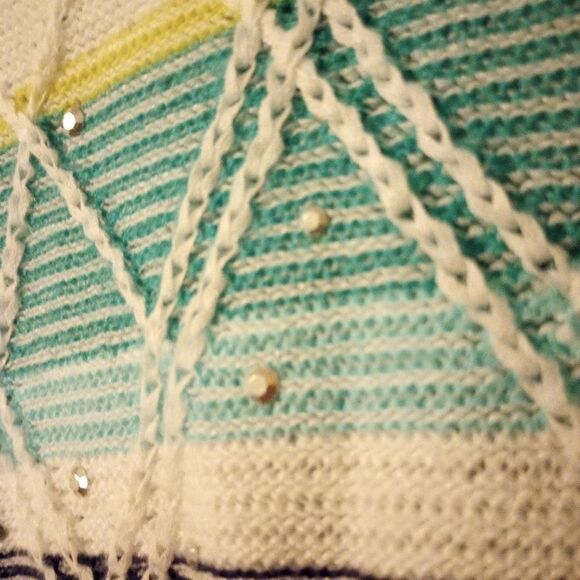 - Alfred Dunner beaded striped three qt sleeve sweater with embroidery acc… - Picture 3 of 9